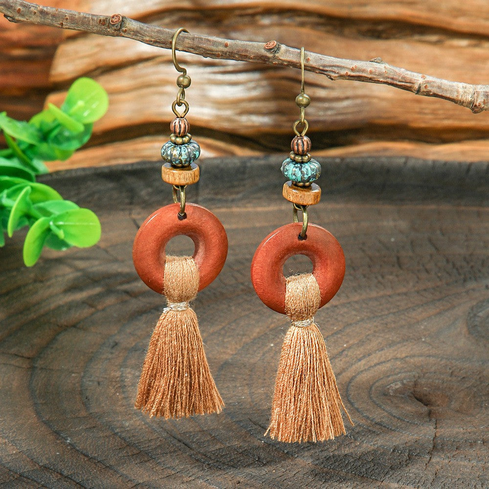 Wholesale  Fashionable and Versatile Long Tassel Earrings Creative Wooden Earrings