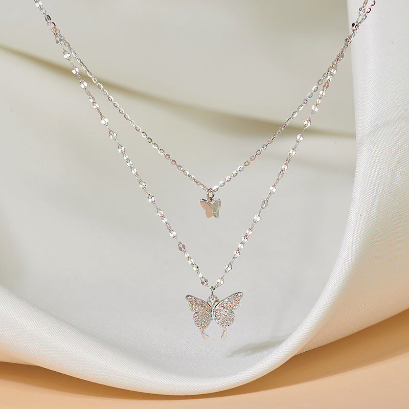 Wholesale Diamond Double Layer Butterfly Necklace Clavicle Chain Choker Necklace ACC-NE-MY007