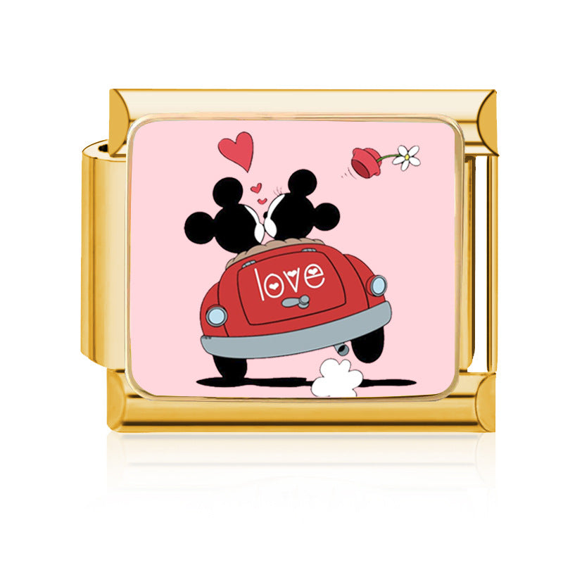 Wholesale 9mm Italian Charm Starter Bracelets DIY Pink Heart Series Stainless Steel Composable Bracelet