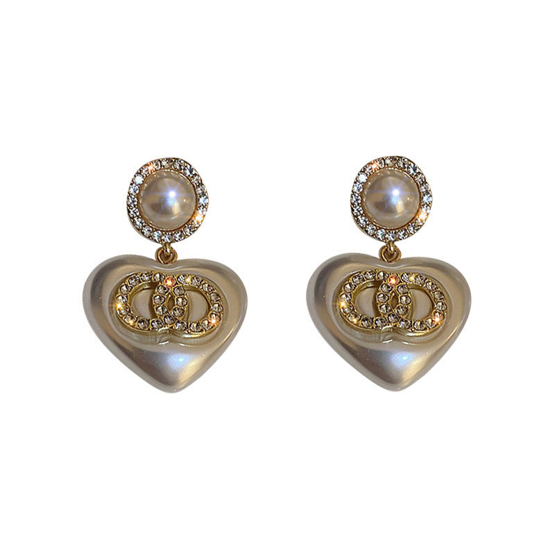 Wholesale Silver Needle Diamond Pearl Double Circle Heart Necklace  ACCVIP-NE-KJ002