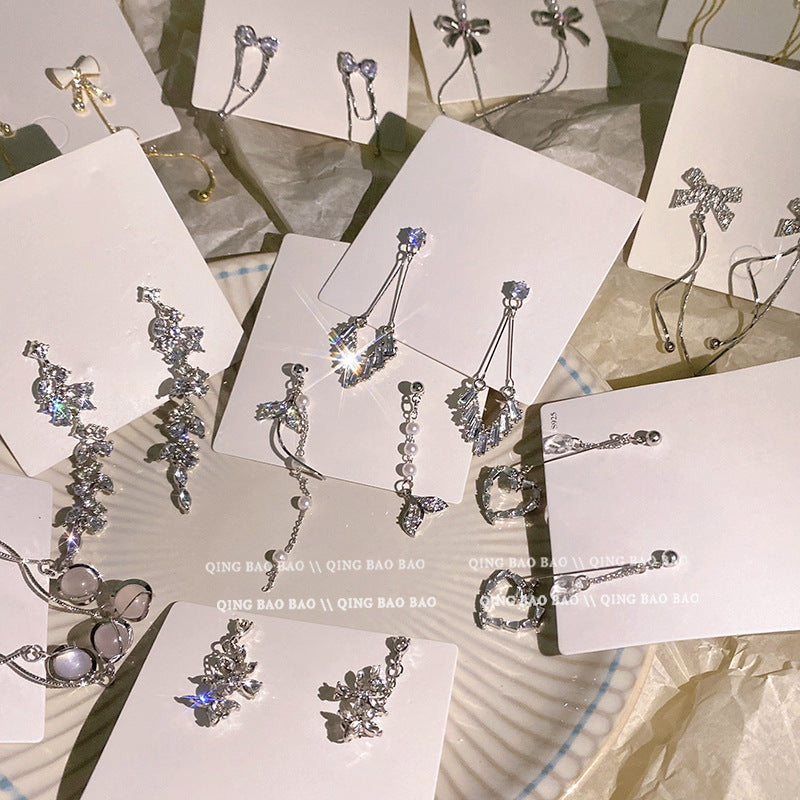 Wholesale Shiny Pearl Bow Tassel Butterfly Copper S925 Silver Needle Earrings Pearl Earrings Bow Earrings ACC-ES-LvSha003