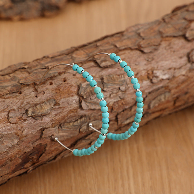 Wholesale Bohemian Retro Turquoise Beaded C-Shaped Earrings Electroplated Alloy Fashion Accessory