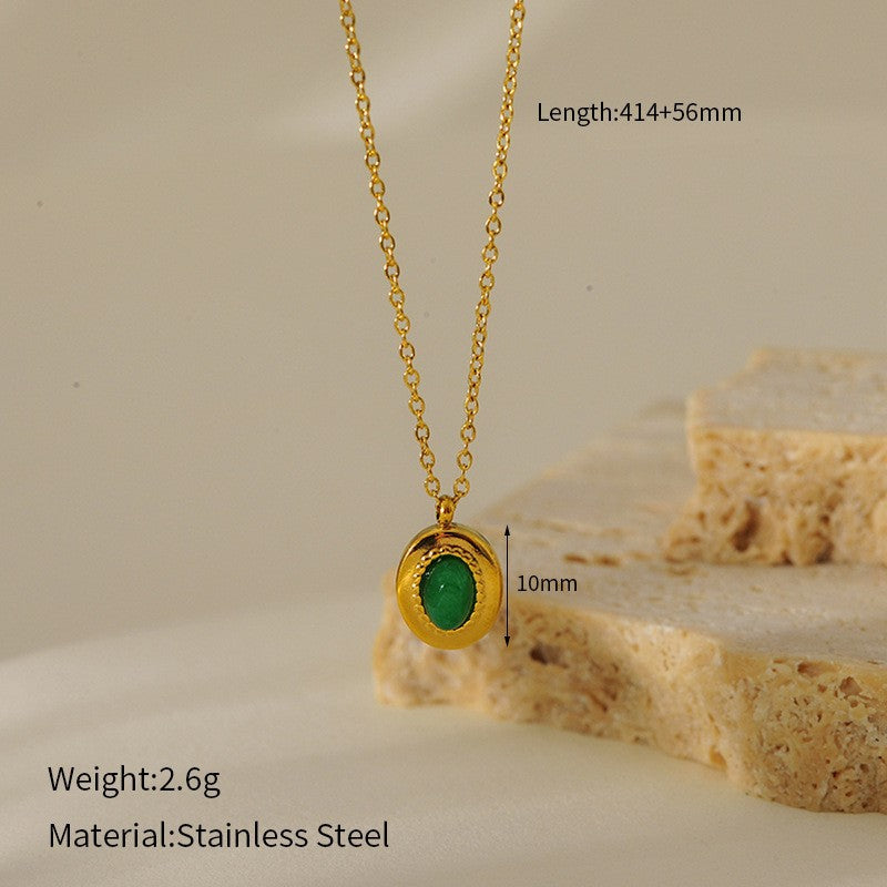 Wholesale  Retro Emerald Stainless Steel Necklace