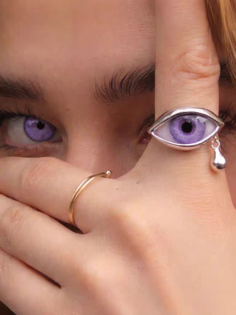 Wholesale Alloy Electroplated Crying Eyes Ring with Teardrops - Trendy Fashion Accessory for Women