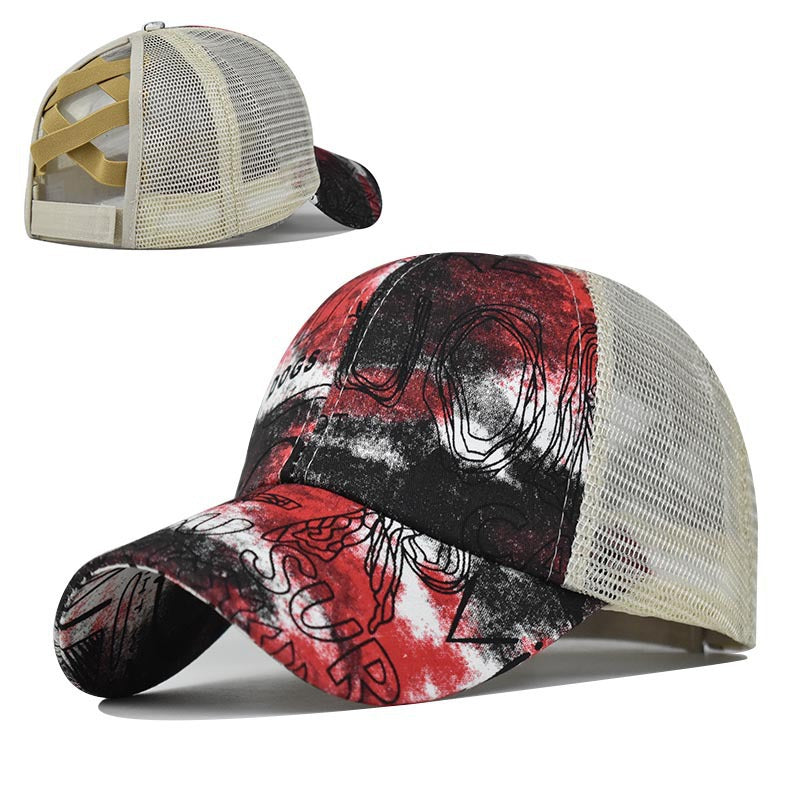 Wholesale Tie Dye Cross Ponytail Baseball Cap Women S Fashion Summer Sun Hat