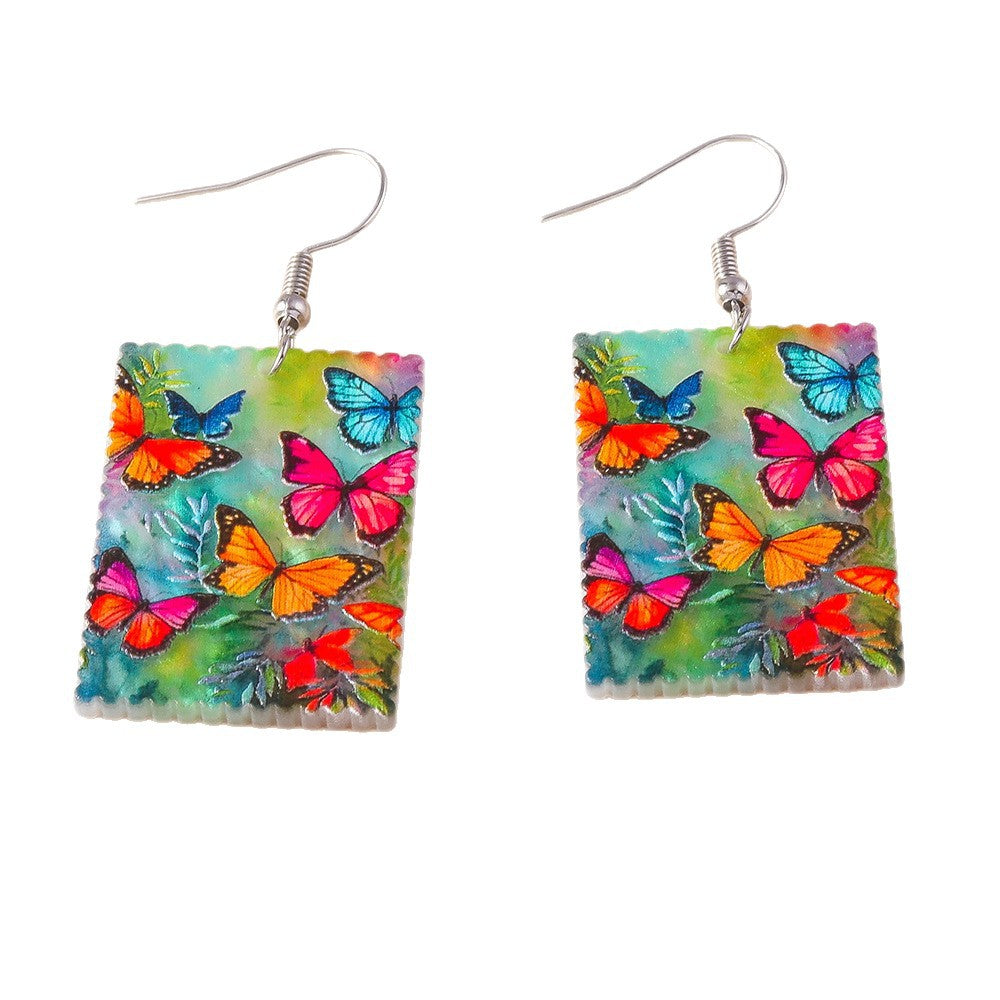 Wholesale Animal Geometric Ear Hooks and Drops Oil Painting Butterfly Earrings