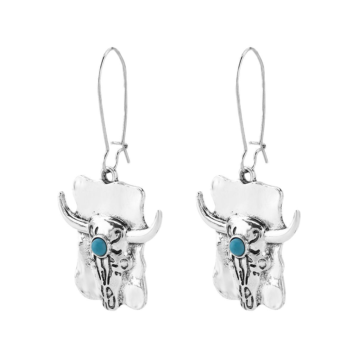 Wholesale 10pcs/pack  retro creative bohemian style cow head personality geometric turquoise earrings for women