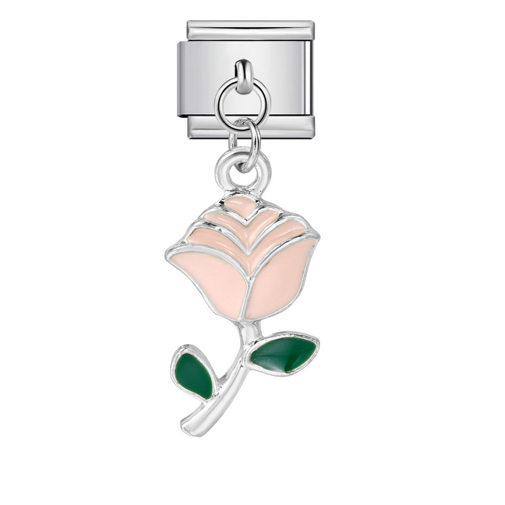 Wholesale Italian Charm Bracelet 9mm DIY single handmade flowerCreative Stainless Steel Composable Bracelet