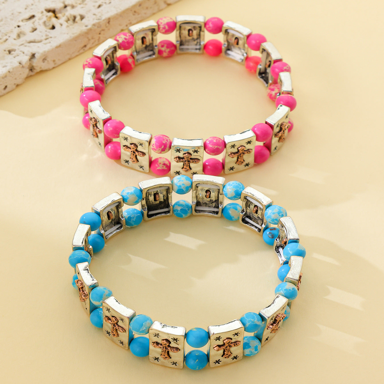 Wholesale Vintage Geometric Elastic Bead Bracelet,  Zinc Alloy,  Everyday Jewelry Accessory