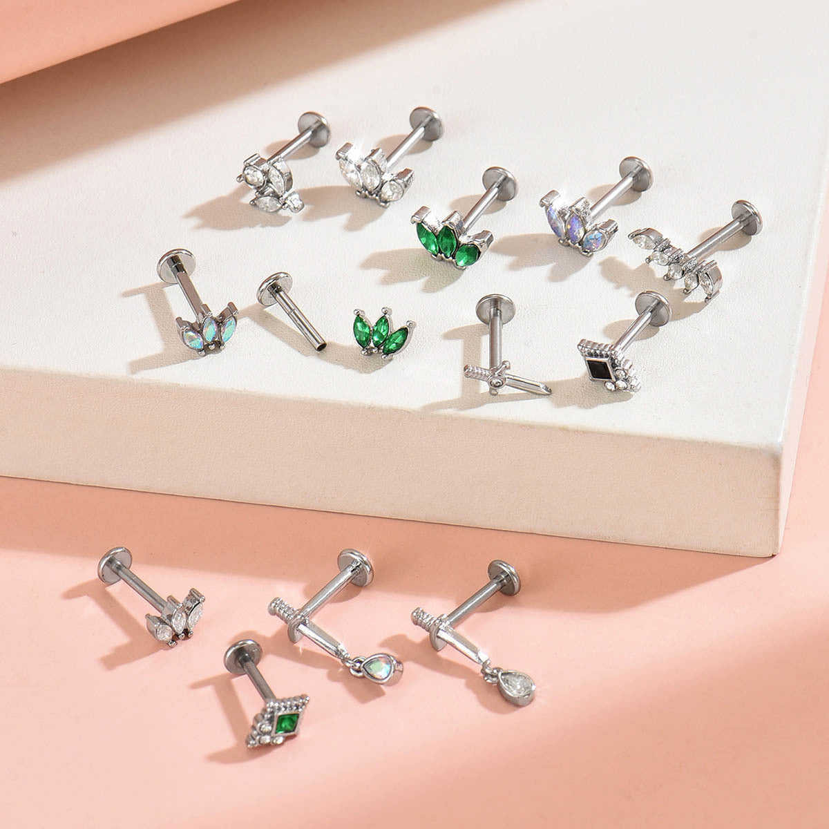 Wholesale 316L Internally Threaded Flat-Back Stud Piercing with Zircon Inlay