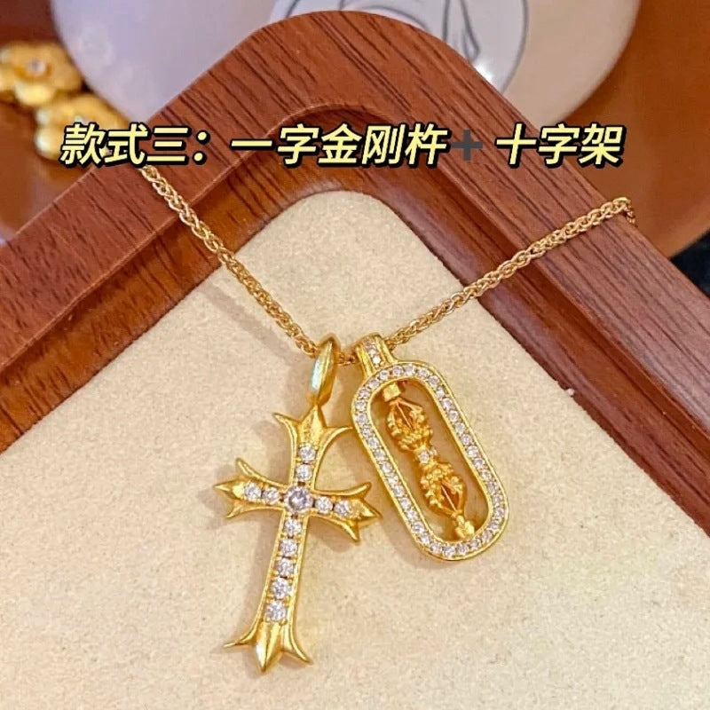 Wholesale Pixiu Diamond Pestle Gold Diamond Cross Pendant Lucky Necklaces