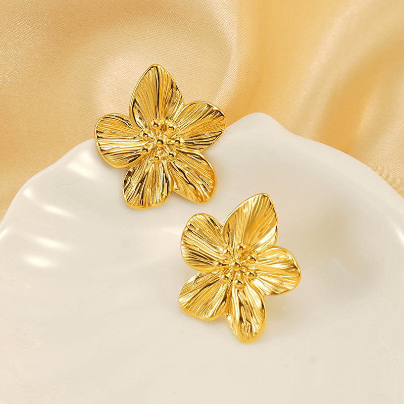 Wholesale Flower Earrings 18K Gold Geometric Stainless Steel Earrings ACC-ES-ZhongYao006