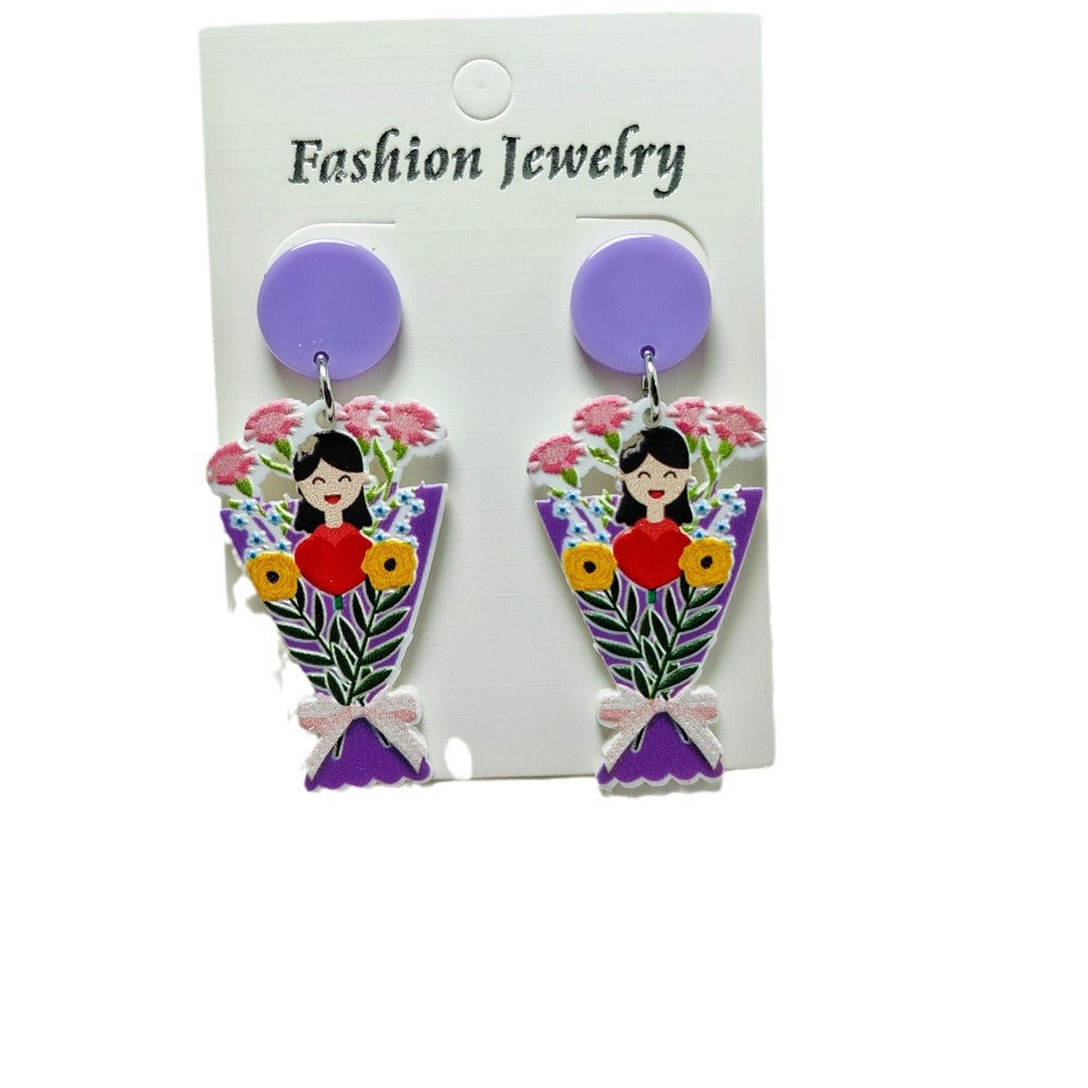 Wholesale Rose Earrings Mother's Day Acrylic Earrings ACC-ES-Qiyu011