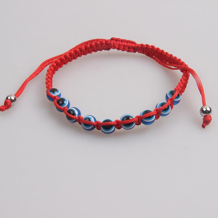 Wholesale Turtle Elephant 9 Round Beads Blue Eyes Red Rope Woven Adjustable Bracelet