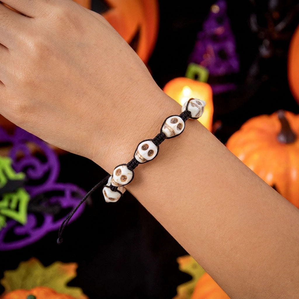 Wholesale Gothic Skull Glass Bead Bracelet Multilayer Red Black Contrast  Fashion Accessory Boutique Resale