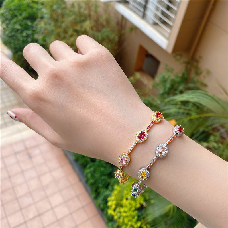 Wholesale Creative Bracelet Simple Copper Zircon Rainbow Bracelet