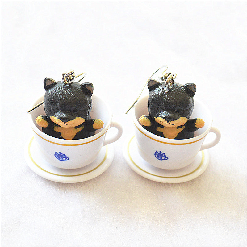 Wholesale Creative Mini Cartoon Demitasse Coffee Cup Dog Earrings ACC-ES-XN029