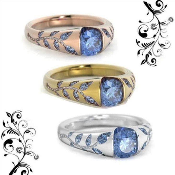 Wholesale Alloy Flower Leaf Ring with Synthetic Zirconia - Gold Red,  Women' s Fashion Jewelry Accessory