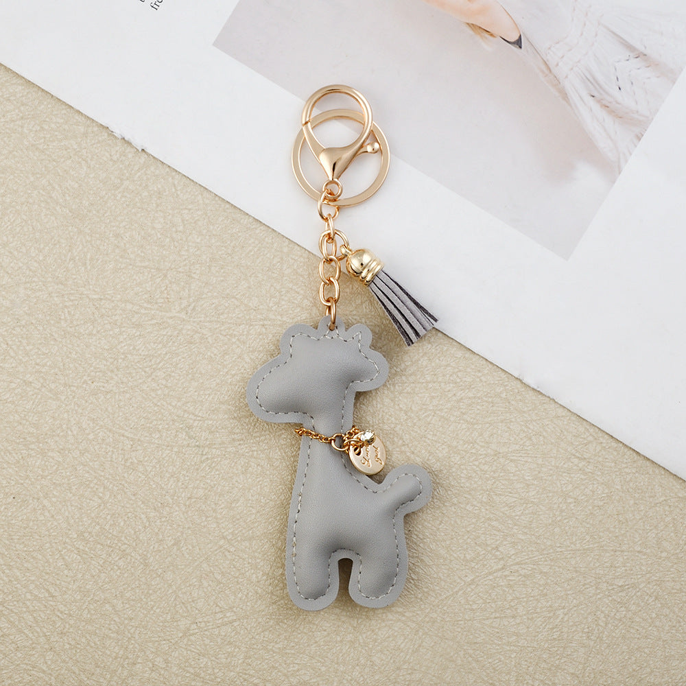 Wholesale Giraffe PU Leather Keychain Cute Fashion Bag Charm Car Key Accessory Gift Boutique