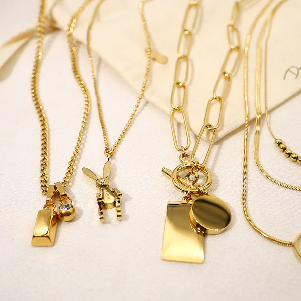 Wholesale retro style 18K gold plated titanium steel combination necklace