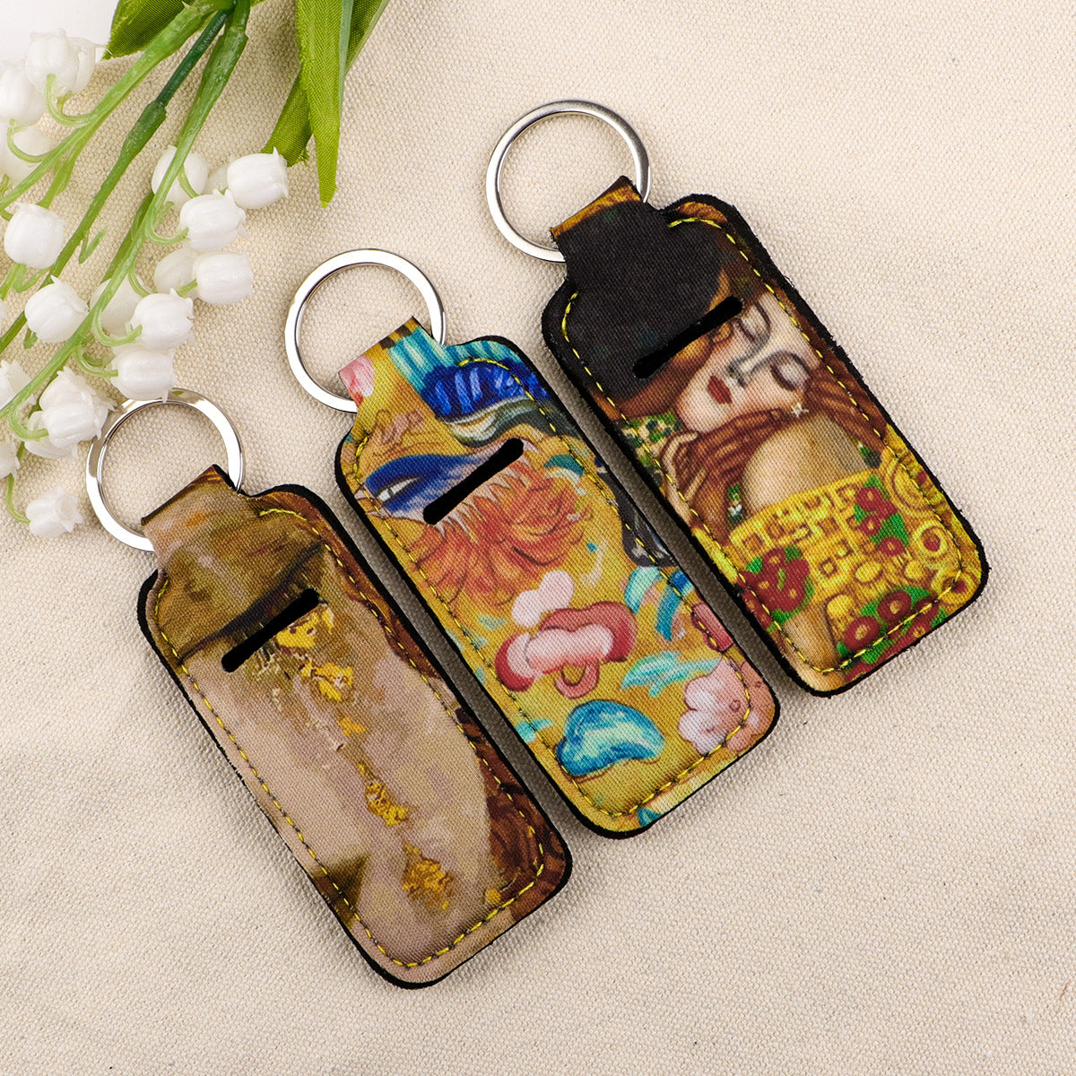 Wholesale 6pcs  lipstick cover oil painting kiss keychain