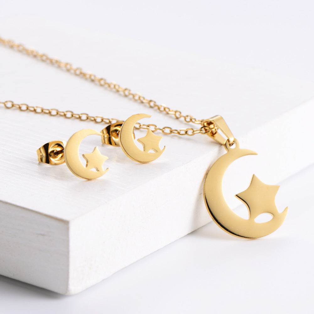 Wholesale stainless steel moon earrings stars pendant gold plated necklaces