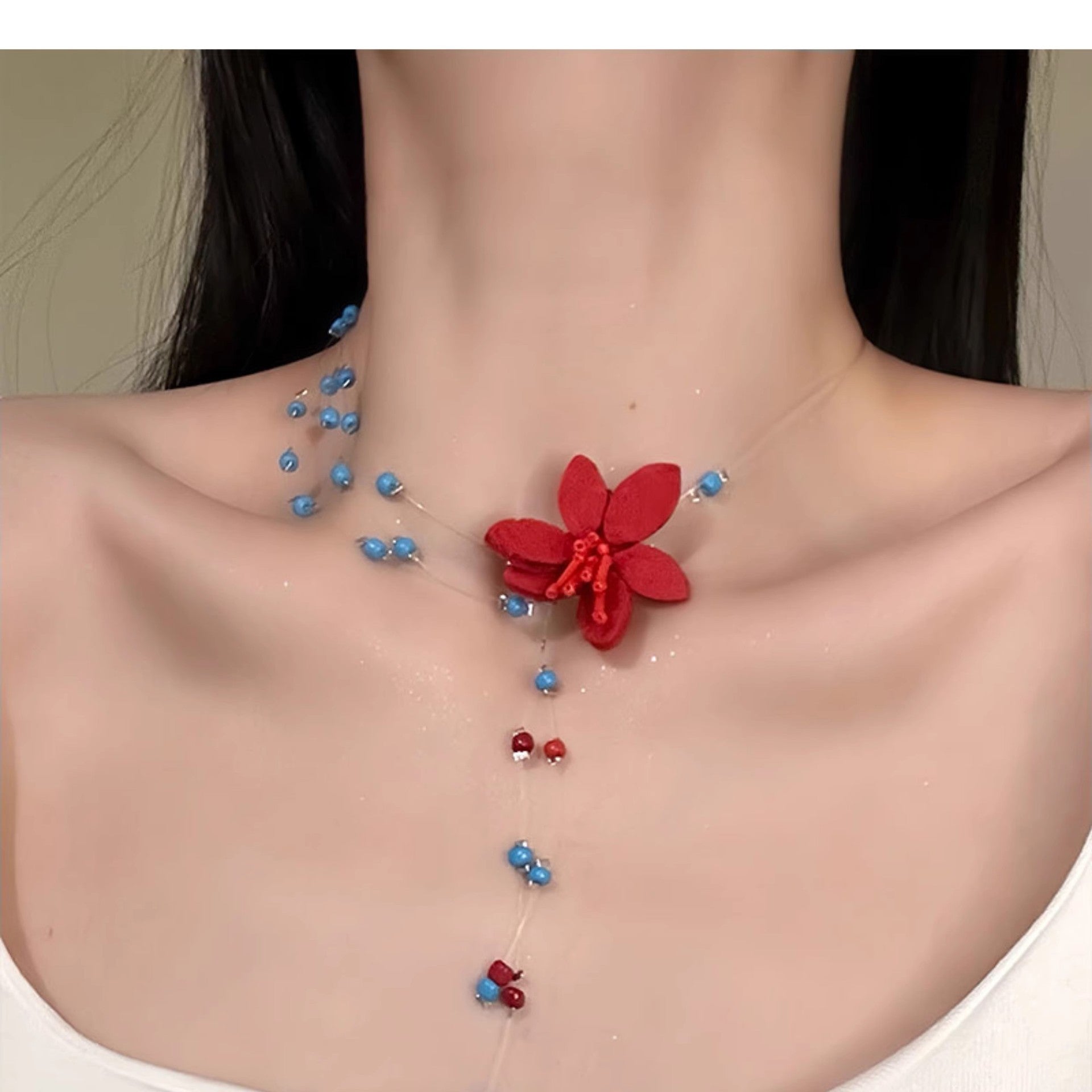 Wholesale Flower necklace blue beaded clavicle necklace