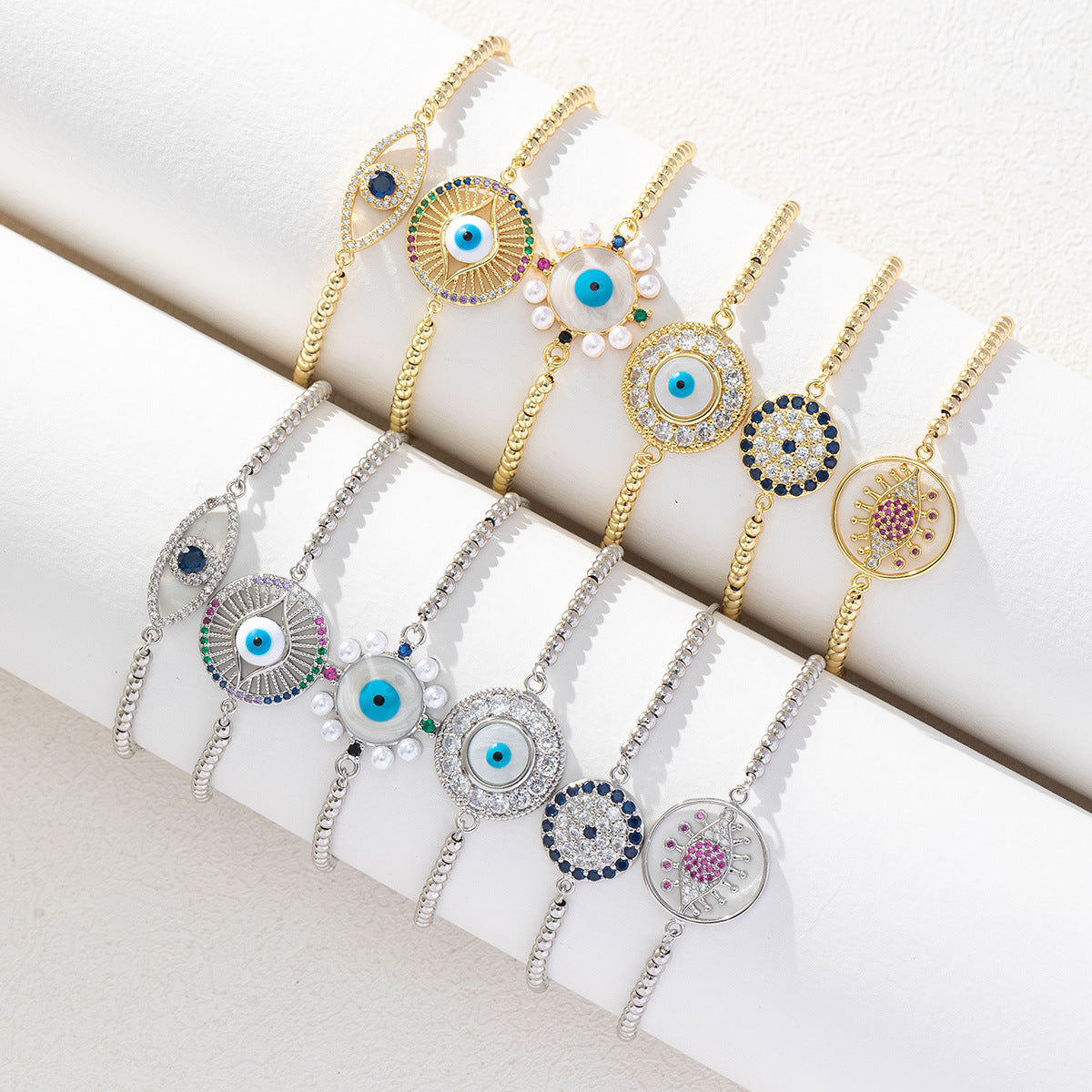 Wholesale Copper Zircon Evil Eye Bracelet Trendy Blue Eye Drip Oil Jewelry Accessory Women S Boutique Gift