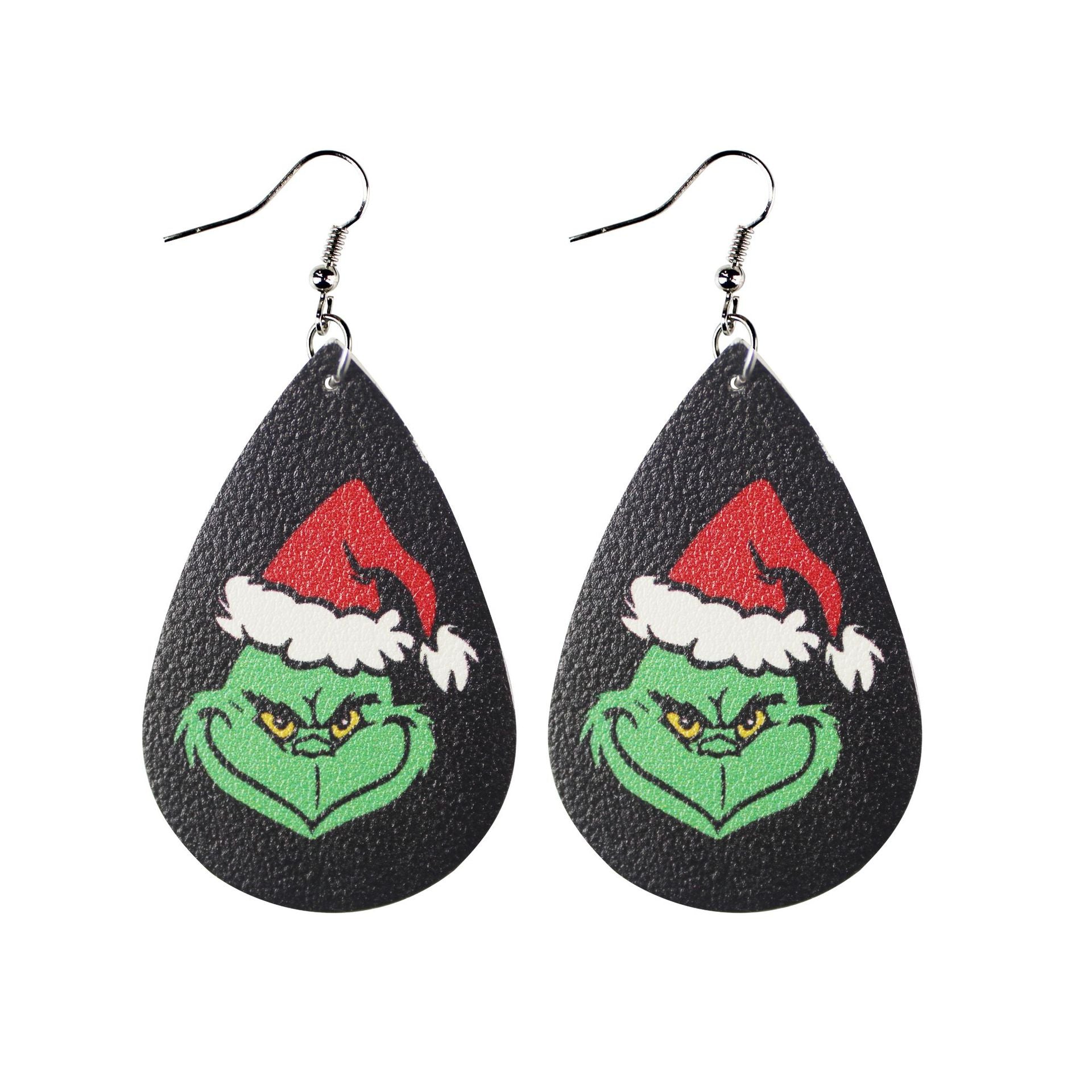 Wholesale Christmas Leather Double-sided Printing Composite Striped Plaid  Earrings