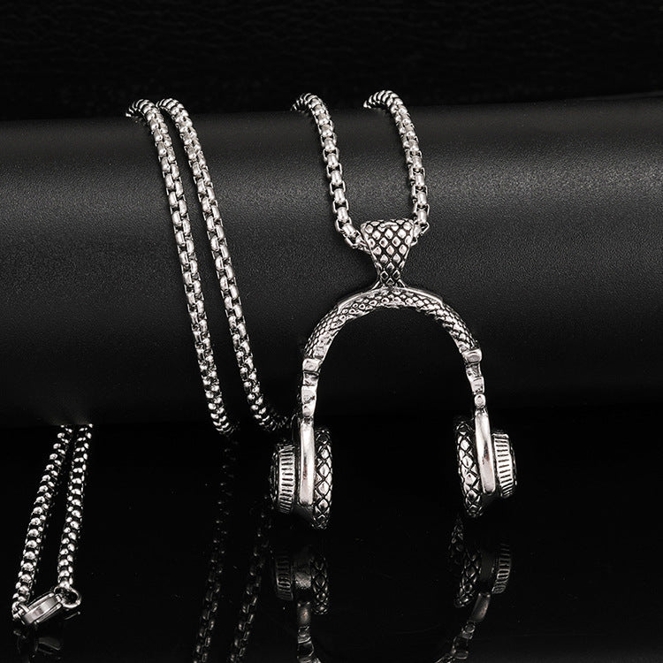 Wholesale Titanium Steel rock music headphones pendant necklace