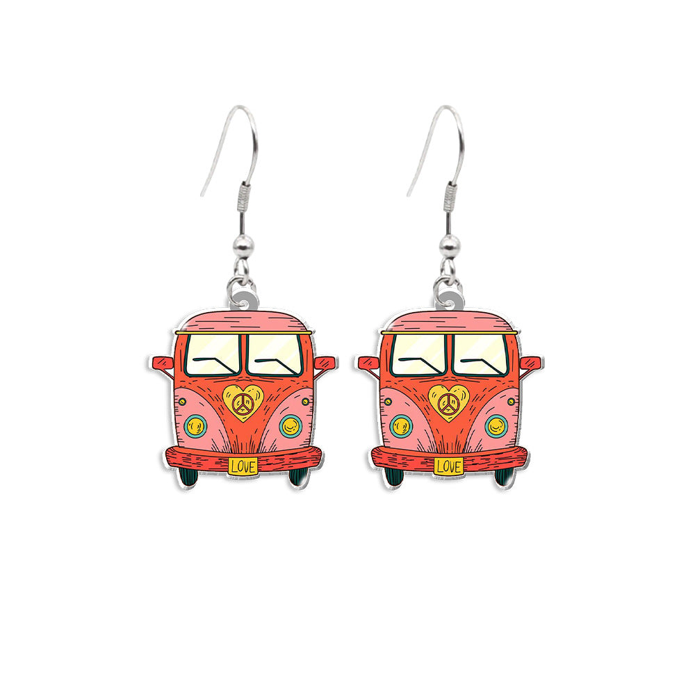 Wholesale Stripe Sunflower School Bus Acrylic Earrings ACC-ES-XiangLian007