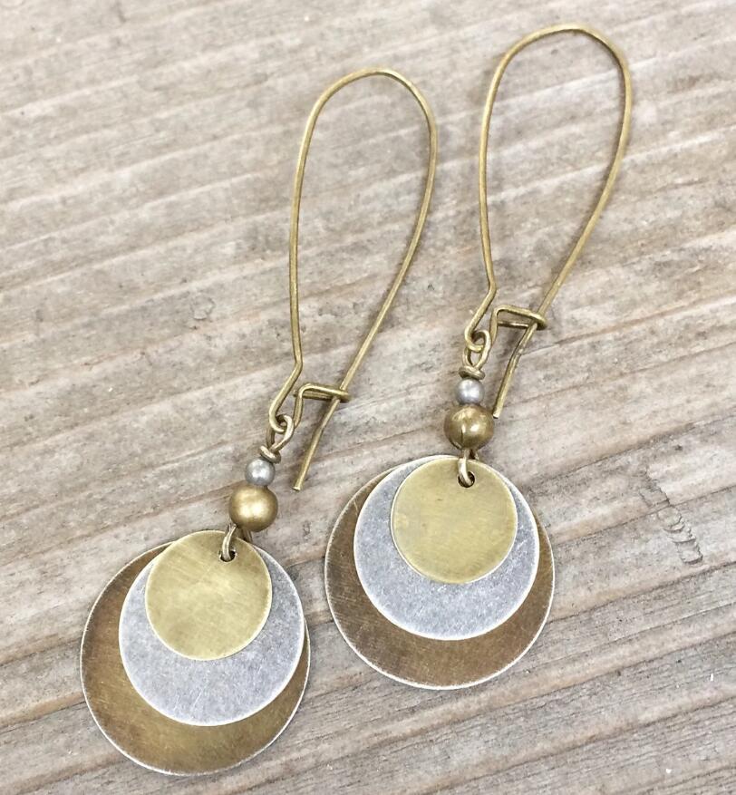 Wholesale Bohemian Retro Ethnic Style Distressed Bronze Circle Multi-Layer Alloy Earrings Jewelry Accessory
