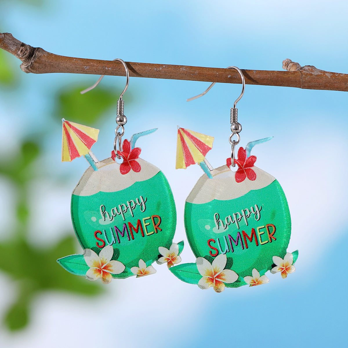 Wholesale Holiday style colorful sun watermelon juice acrylic letter earrings