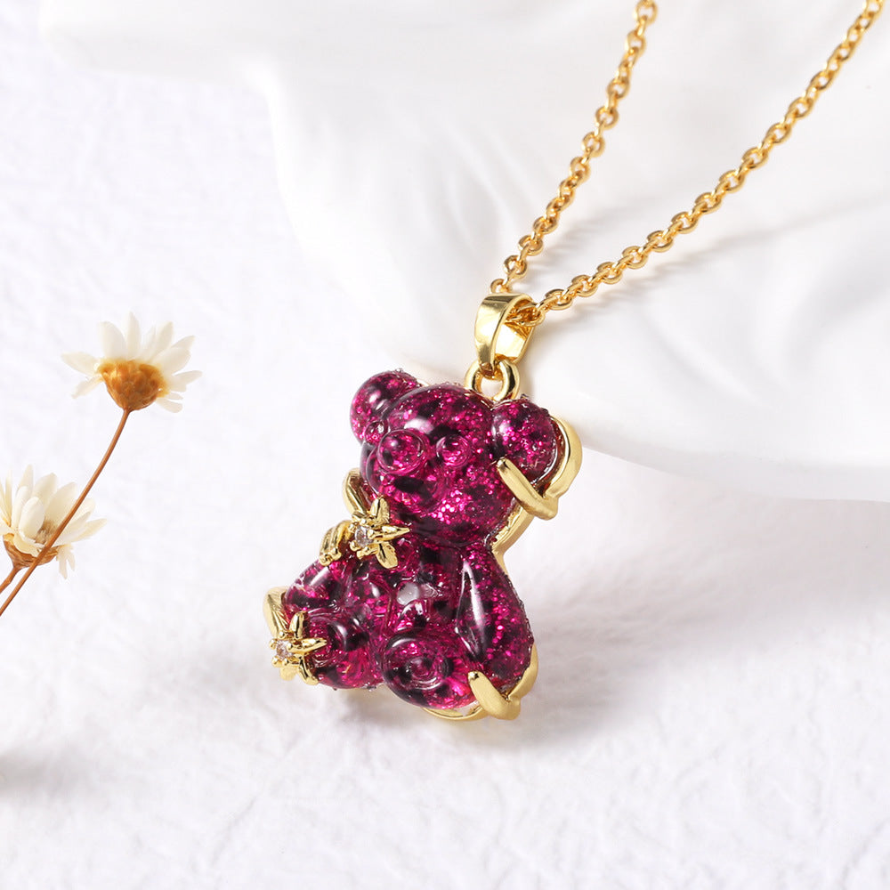 Wholesale Colorful Spotted Bear Pendant Gold Plated Necklace