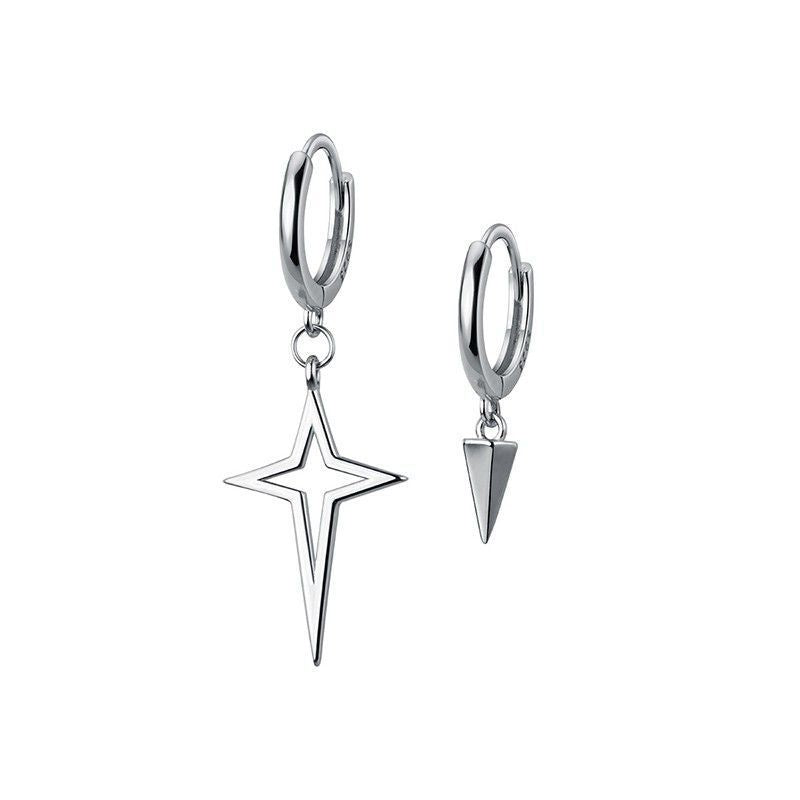 Wholesale asymmetric s925 silver tapered four-pointed star earrings