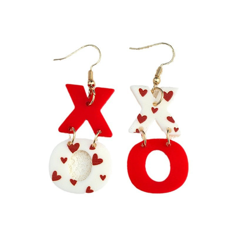 Wholesale Painted Red XO Love Valentine's Day Acrylic Earrings