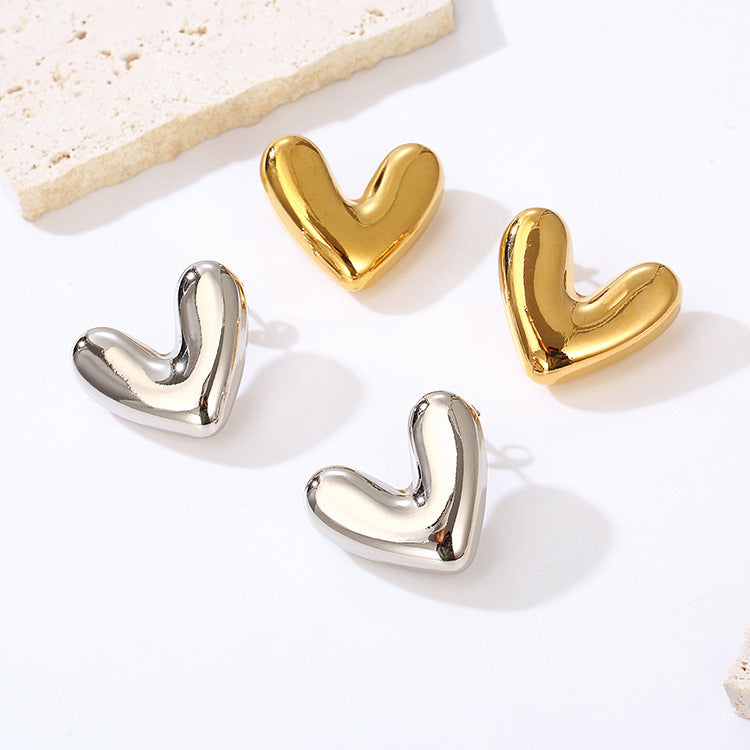 Wholesale Heart-Shaped Hollow Stainless Steel Electroplated Earrings Trendy Jewelry Accessory