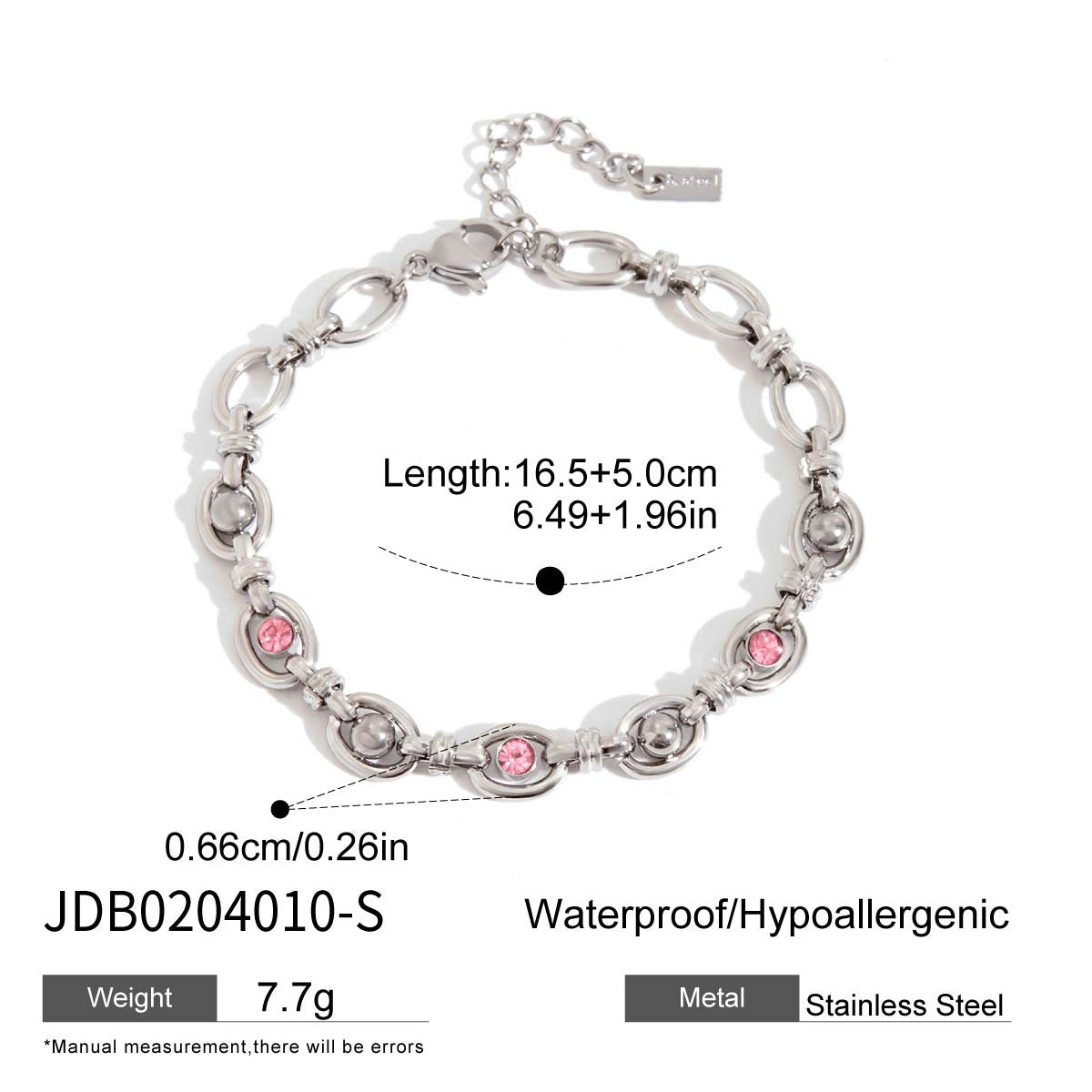 Wholesale  18K Gold Stainless Steel Bracelet Round Pink Zirconium Round Bracelet