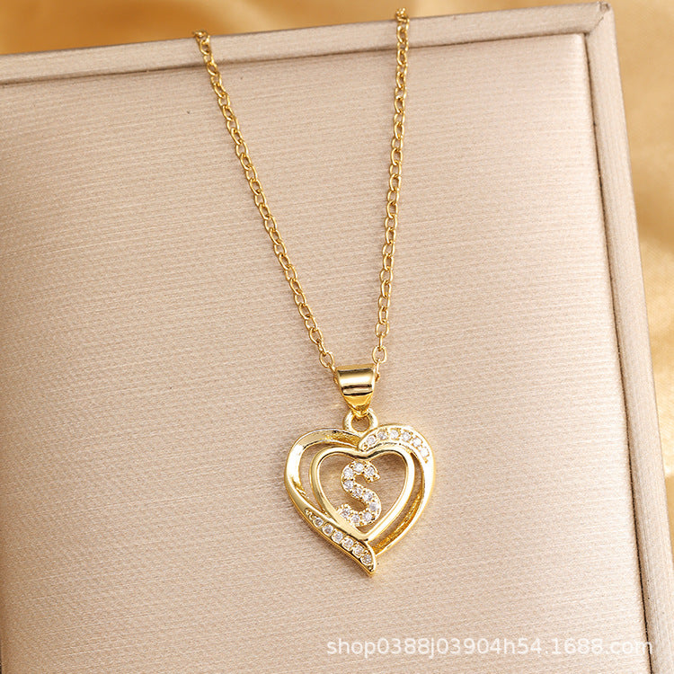 Wholesale Titanium Steel Plated 18K Gold English Letter Pendant Necklace