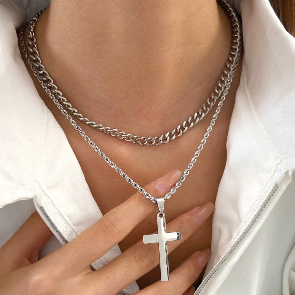 Wholesale Stainless Steel Double Twist Chain Cross Pendant Necklace