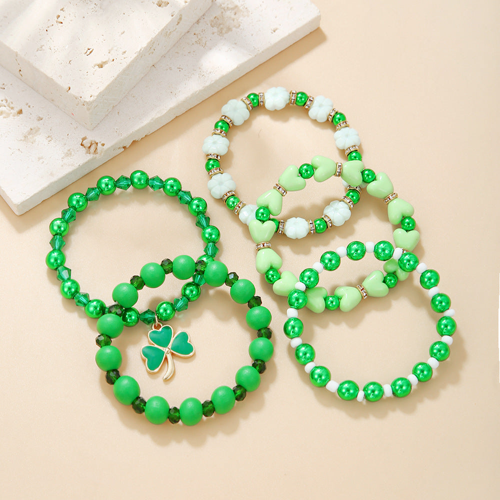 Wholesale  5pcs St. Patrick's Day Clover Green Bead Bracelet