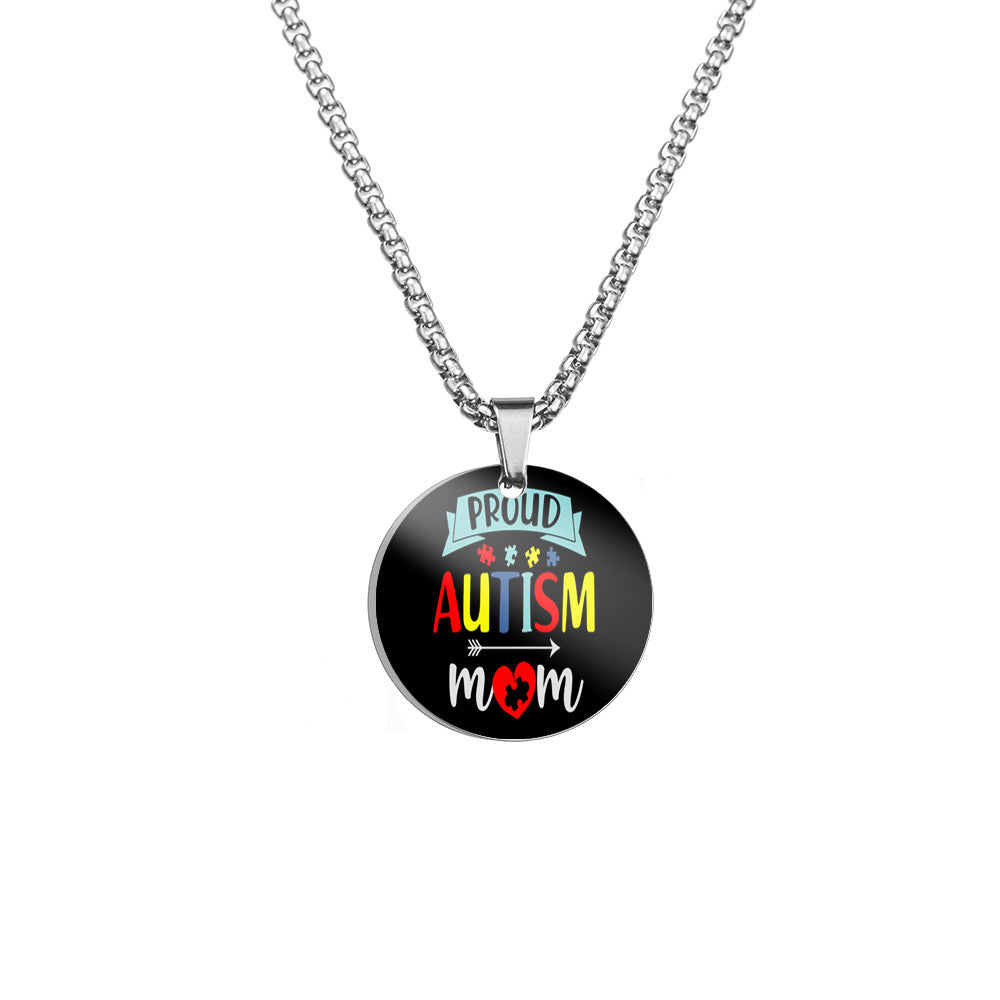 Wholesale Autism MOM Color Printed Pendant Stainless Steel Necklace Mother's Day ACC-NE-HuanYu002