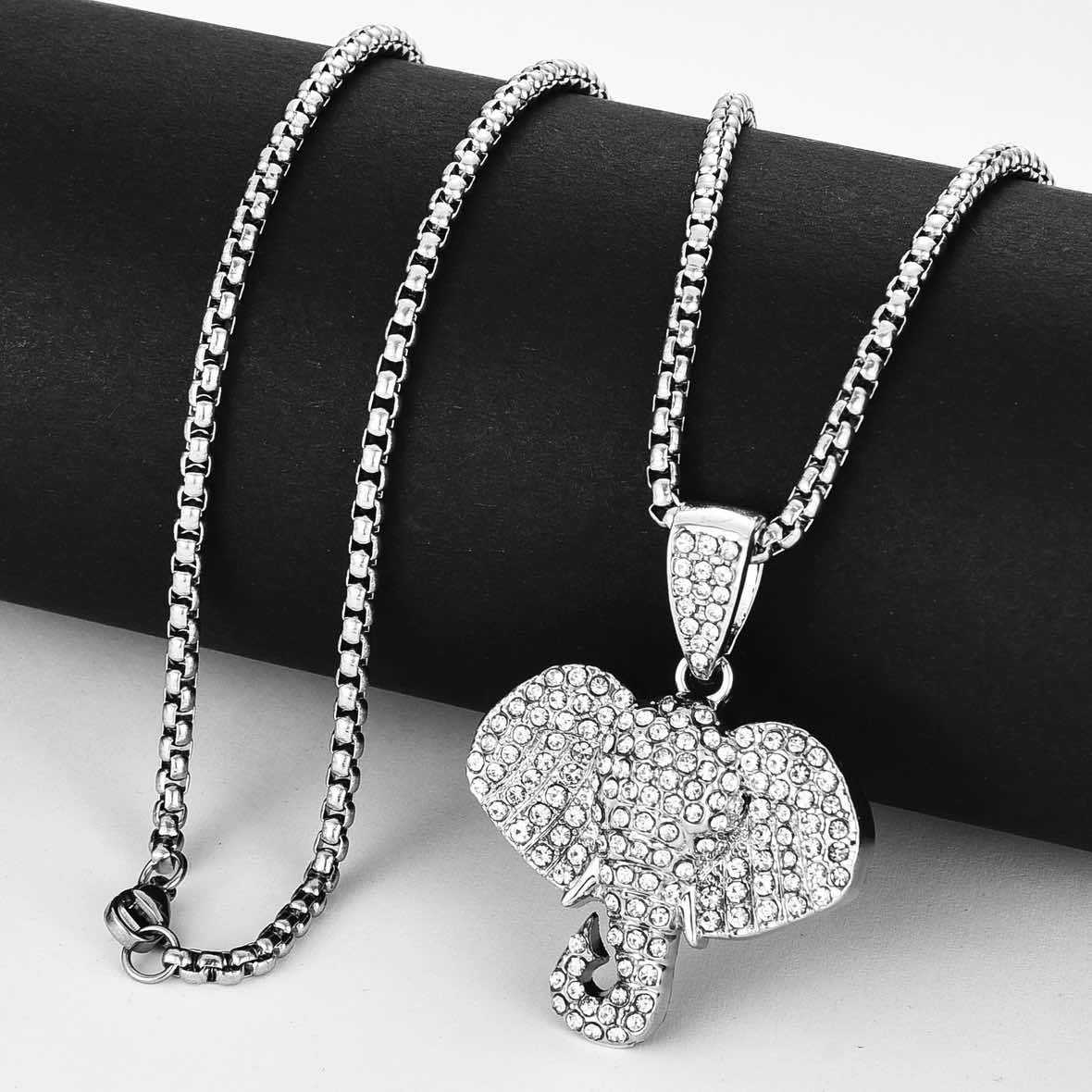 Wholesale Hip Hop Elephant Head Pendant Necklace,  Diamond Cut Zinc Alloy Fashion Accessory,  Gift for Men