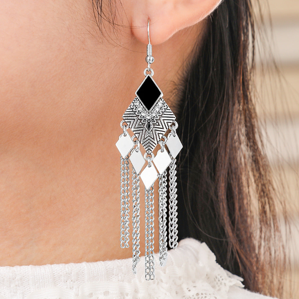 Wholesale ‌ New Chinese-Style Retro Ethnic Silver Tassel Earrings,  Exotic Ethnic Style,  Light Luxury,  High-End Feel,  Ancient Style Ear Hooks and Ear Pendants ‌