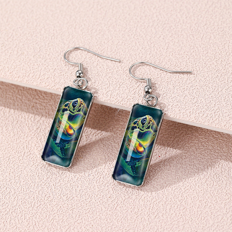 Wholesale Ethnic Style Turtle Stainless Steel Time Gem Rectangular Earrings ACC-ES-XiangL001