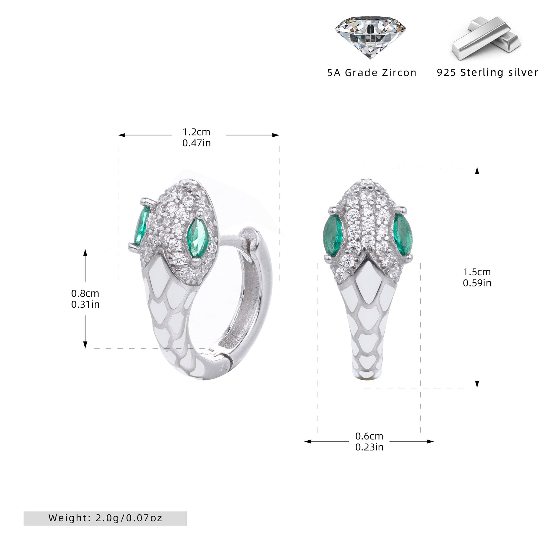 Wholesale s925 Sterling Silver Snake Ear Buckle Color Oil Drop Earrings