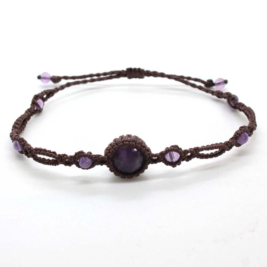 Wholesale Handmade Natural Amethyst Crystal Round Bracelet Adjustable Woven Wrap Beaded Jewelry For Everyday Wear Fashion Accessory
