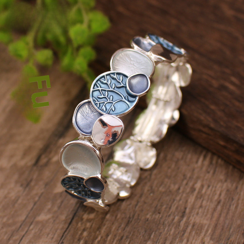 Wholesale  fortune tree round environmental protection alloy elastic bracelet