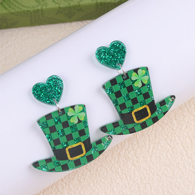 Wholesale St. Patrick's Day Flower Earrings Jewelry Set Acrylic Earrings