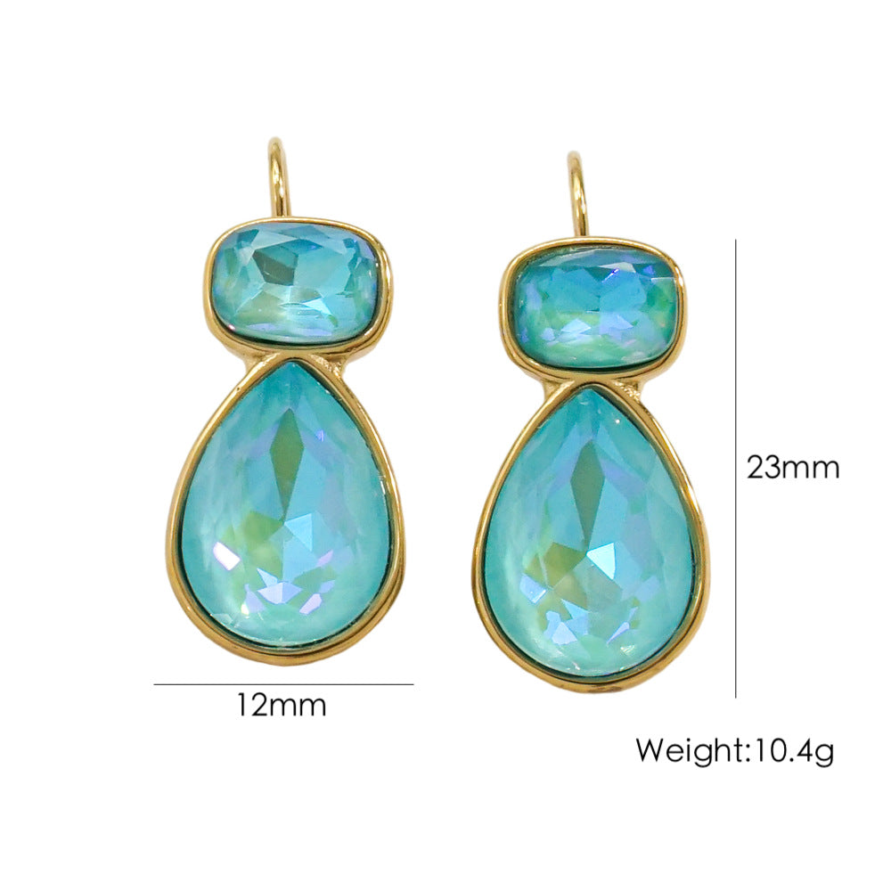 Wholesale Stainless Steel Water Drop Zircon Ears Earrings